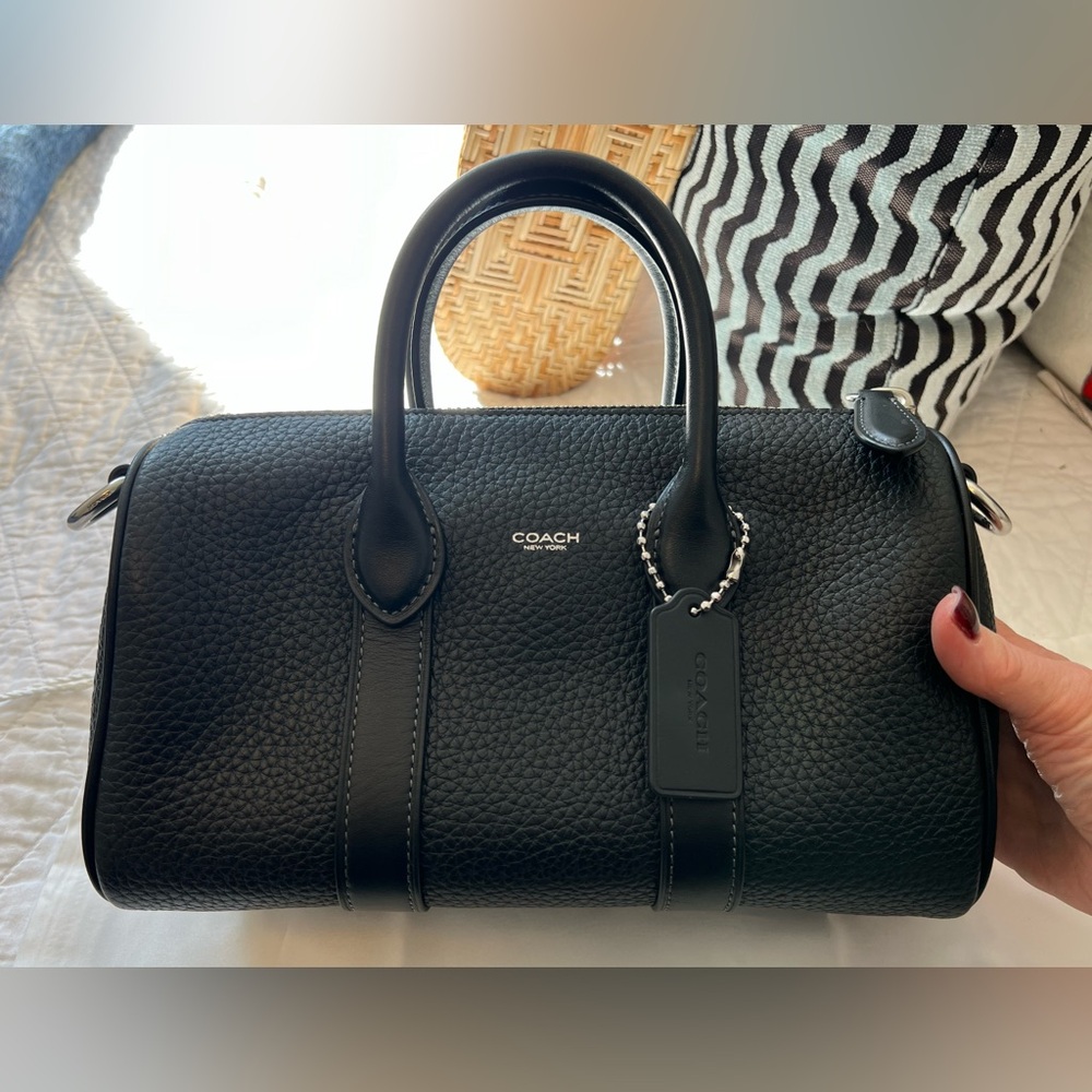 Coach Compass 25 Black Pebbled Grain Leather